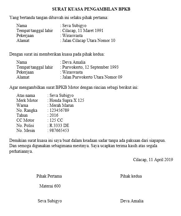 28+ Contoh surat kuasa pengambilan bpkb terbaru terbaru