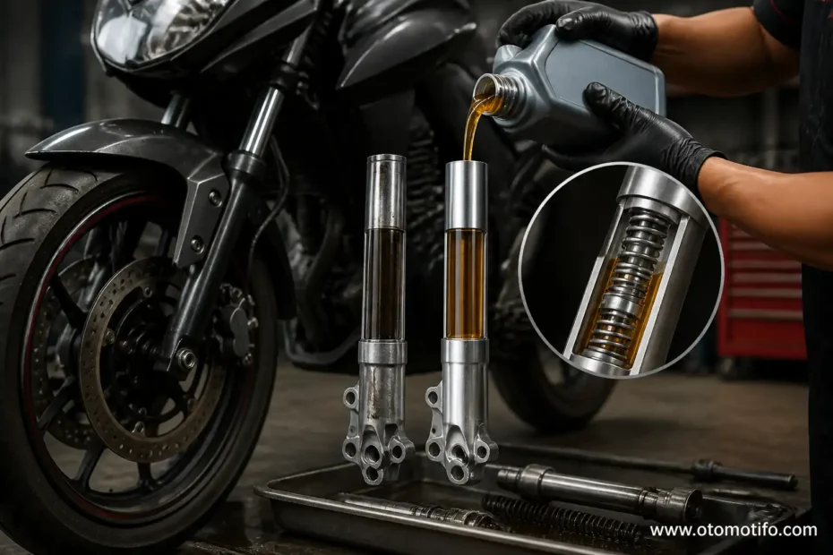 Pemilihan oli sokbreker depan yang tidak tepat bisa membuat bantingan motor terasa keras